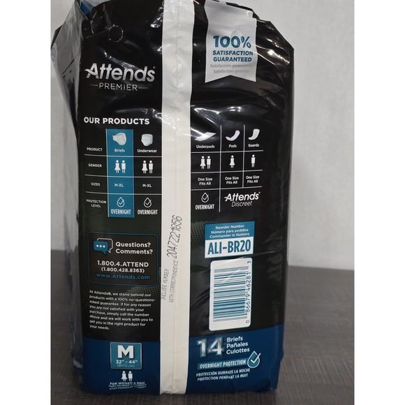 Attends Premier 14 Ct Incontinence Brief Size MED Overnight Adult Diaper - Picture 8 of 8